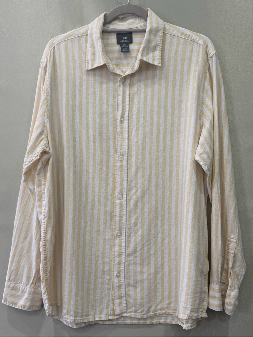H&M Vertical Stripe Button-Down Shirt in Cream & Pale Yellow